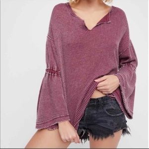 Burgundy free people long sleeve bell sleeve shirt